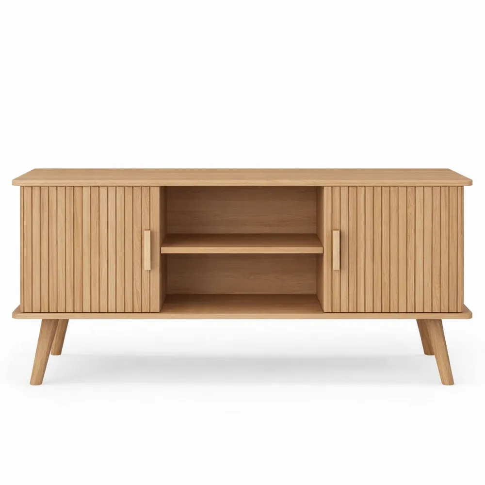 Meuble TV 110 cm avec Portes en Bois de Chêne