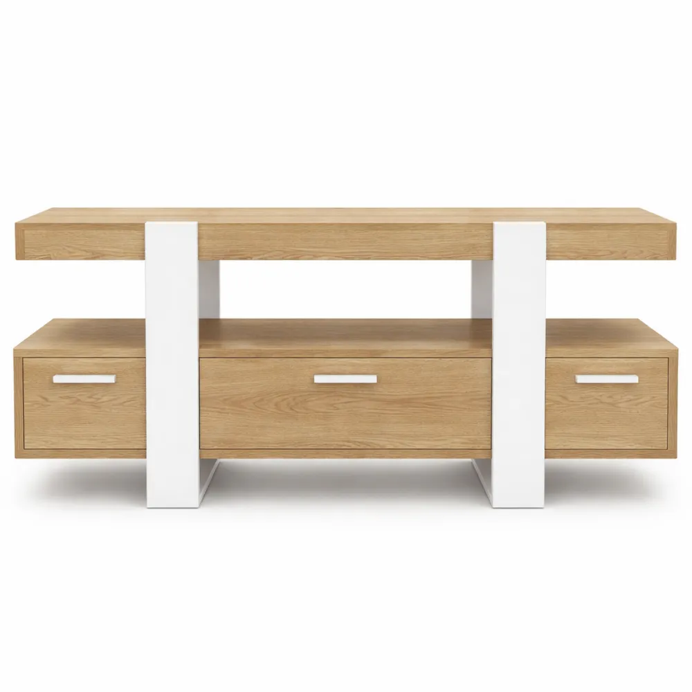 Meuble TV avec tiroirs en bois et blanc 116 cm