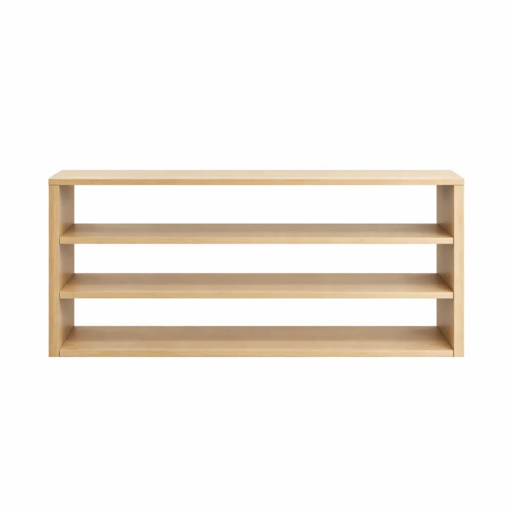 Meuble télé avec rangements ouverts et portes à lattes pour écran large