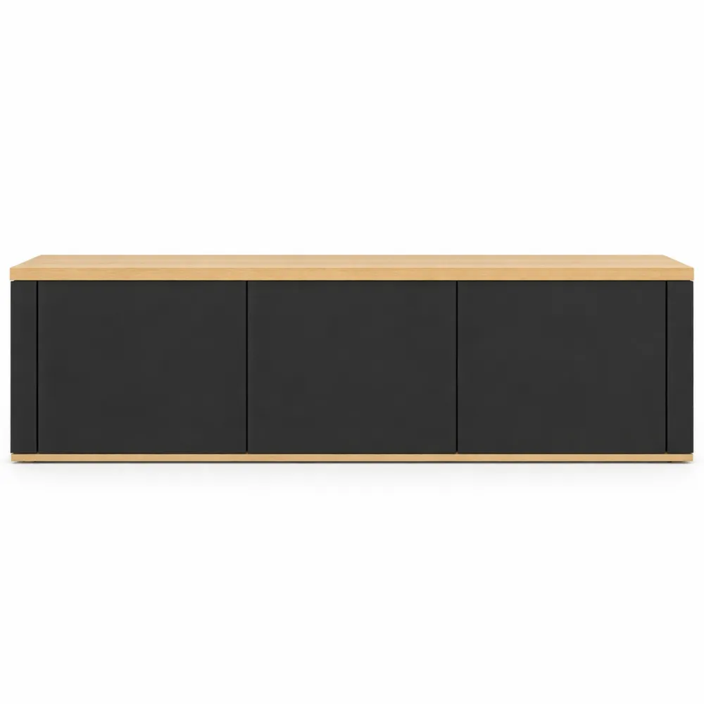 Meuble TV Suspendu 3 Portes, Bois et Noir 180 cm