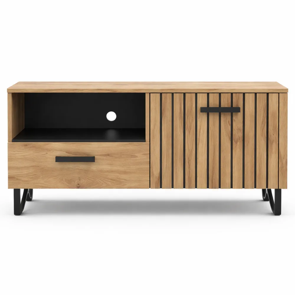 Meuble TV avec tiroir et porte, couleur marron, 100x48cm