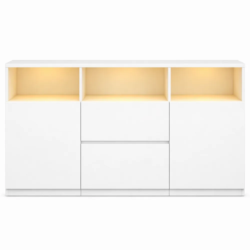 Meuble TV avec éclairage LED et télécommande, 147 cm, pour téléviseurs jusqu'à 65 pouces, avec espaces de rangement