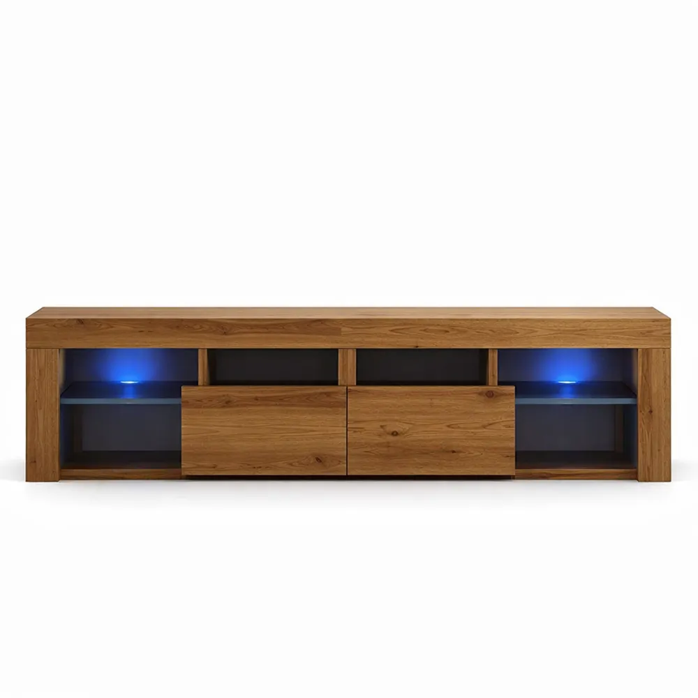 Meuble TV avec éclairage LED en bois chêne