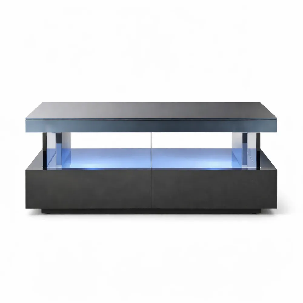 Table Basse Moderne avec Éclairage LED et Rangement