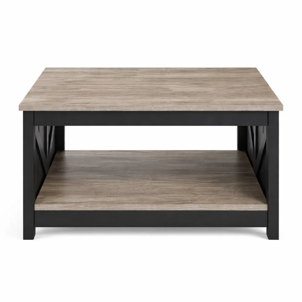 Table de Salon Carrée en Bois avec Rangement Moderne, Gris