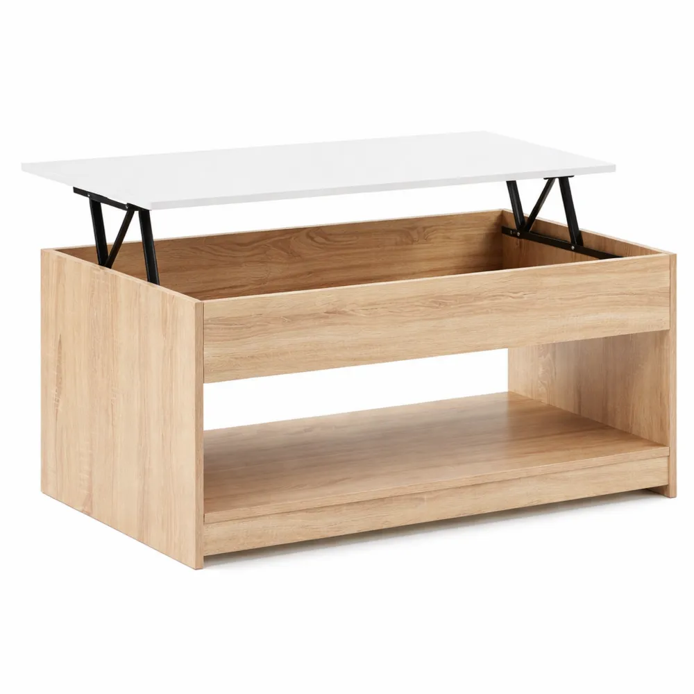 Table basse rectangulaire à plateau relevable imitation hêtre