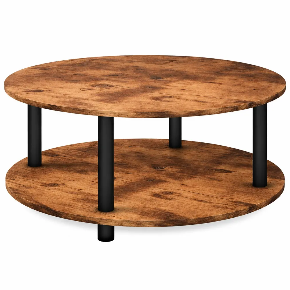 Table basse ronde avec étagères pour salon et chambre