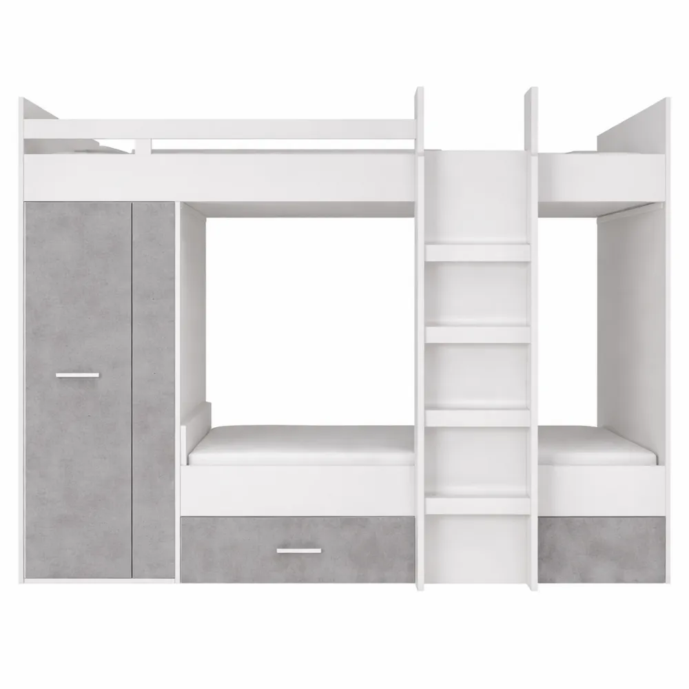 Lit mezzanine avec armoire et surfaces de couchage pour enfants, blanc, 269 x 180 x 115 cm