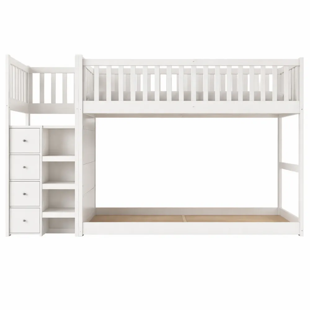 Lit mezzanine individual 140x200 avec escalier et tiroirs