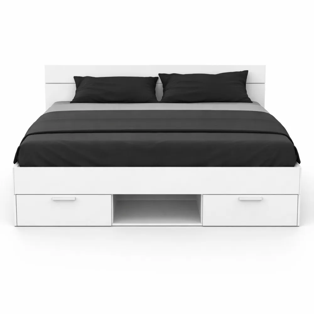 Lit avec Rangement Blanc Mat 140 x 190 cm