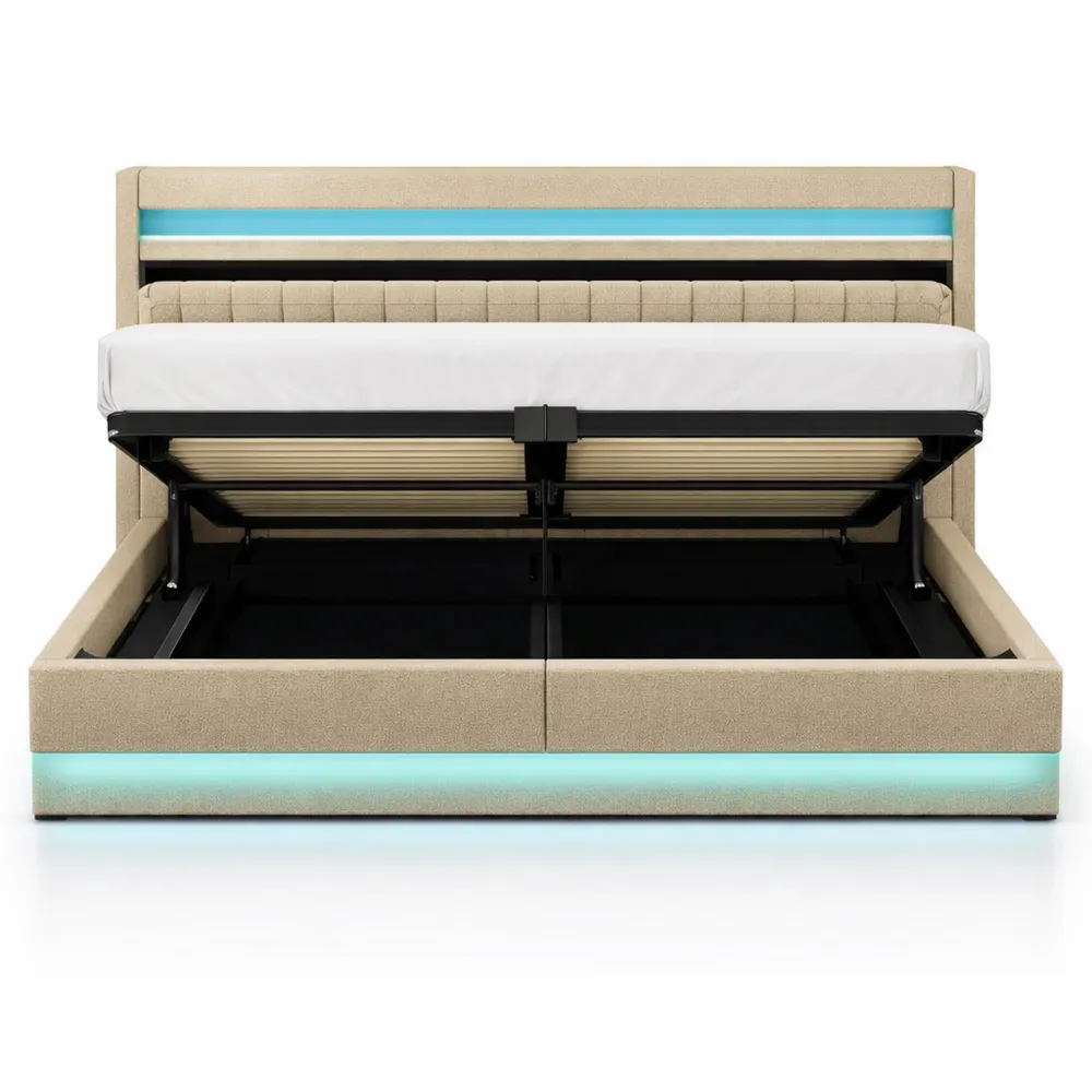 Lit double avec rangements et ports USB, éclairage LED