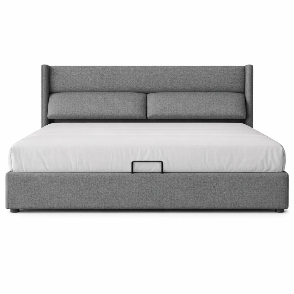 Lit rembourré avec tête réglable et rangement en lin 160x200