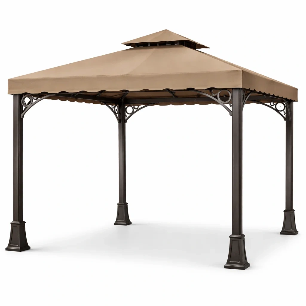 Aluminium Gartenpavillon mit Polyesterdach Braun-DWELLMODERNO