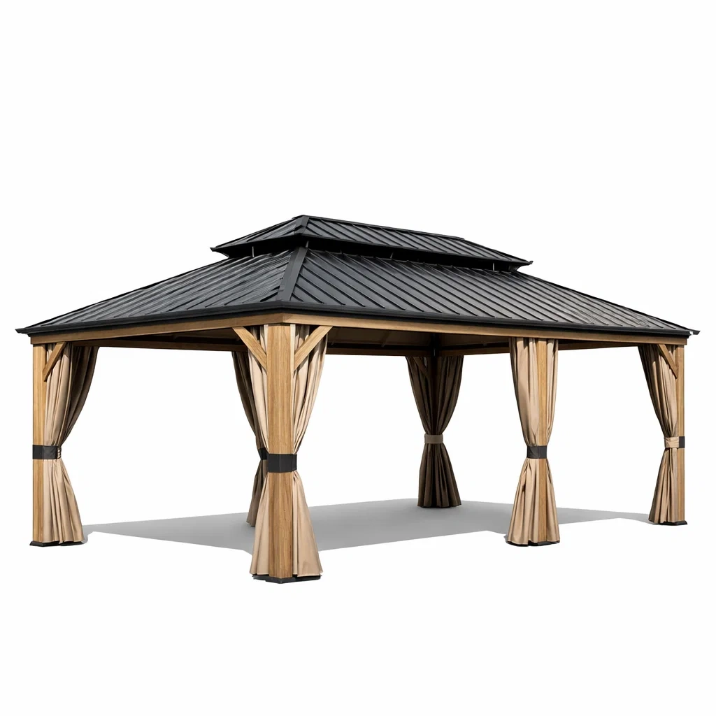 Aluminium Gartenpavillon in Holzoptik Schwarz-DWELLMODERNO