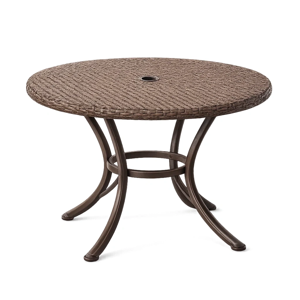 Runder Gartentisch aus Aluminium mit Kunststoffgeflecht Braun-DWELLMODERNO