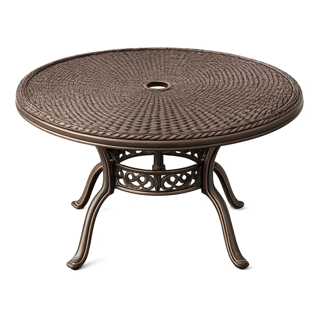 Runder Gartentisch aus Aluminium Braun-DWELLMODERNO