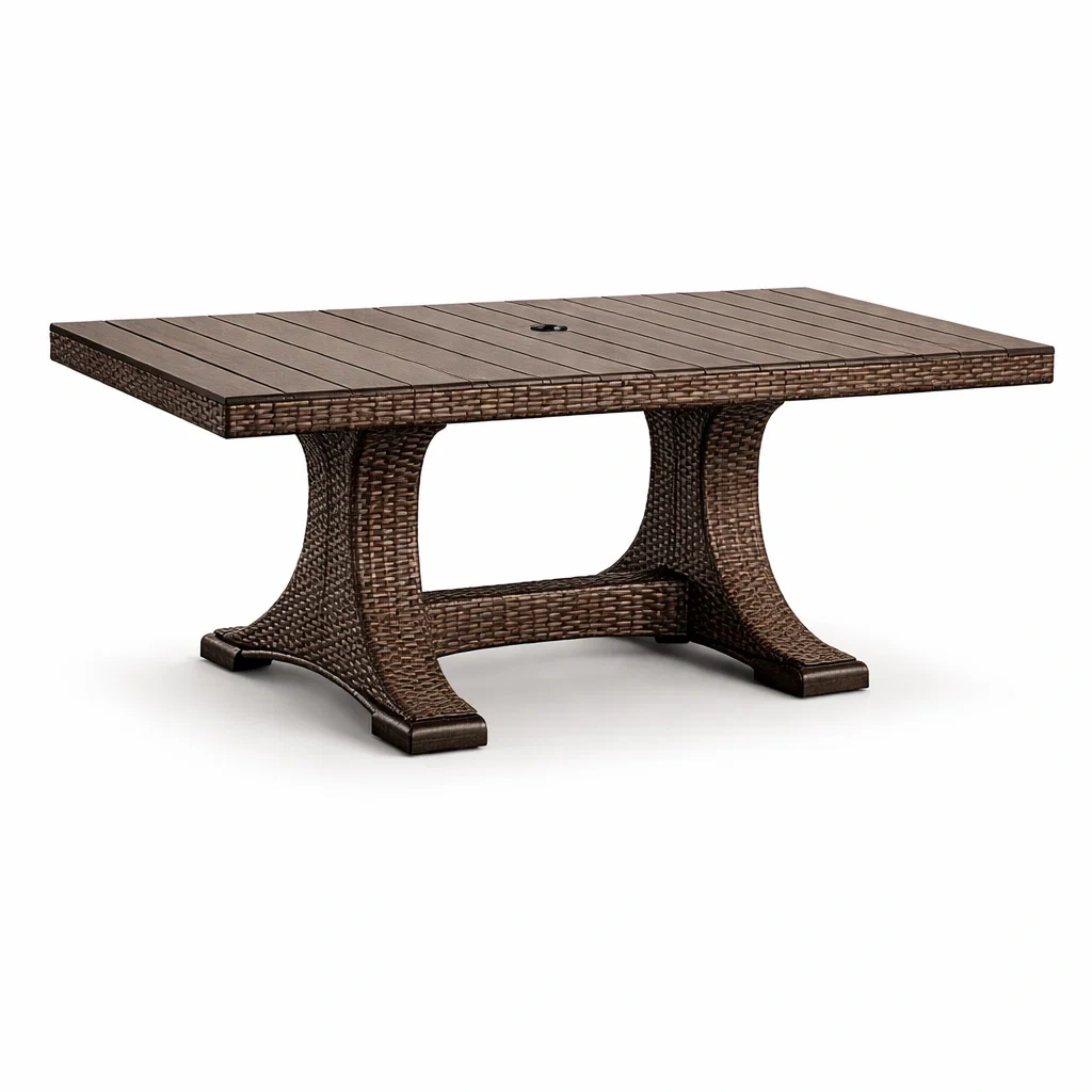 Rechteckiger Gartentisch aus Aluminium und Polyrattan Braun-DWELLMODERNO