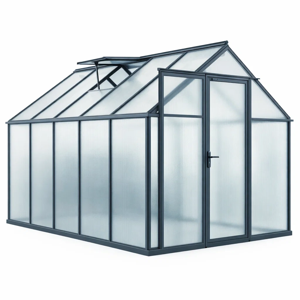 Gewächshaus aus Aluminium und Polycarbonat Silber-DWELLMODERNO