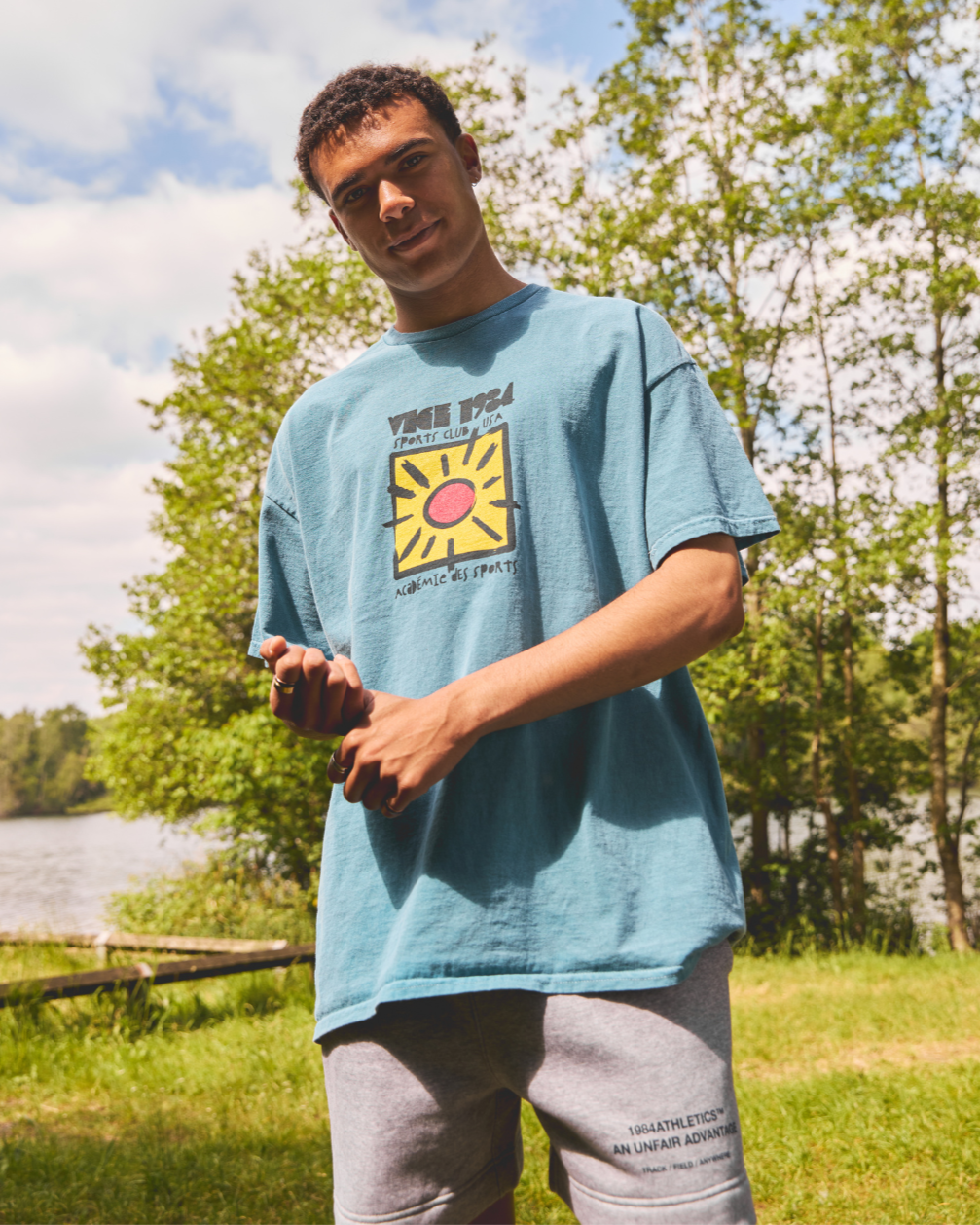 Vice 84 'Sun Sports Club' Vintage Washed Tee - Mid Blue