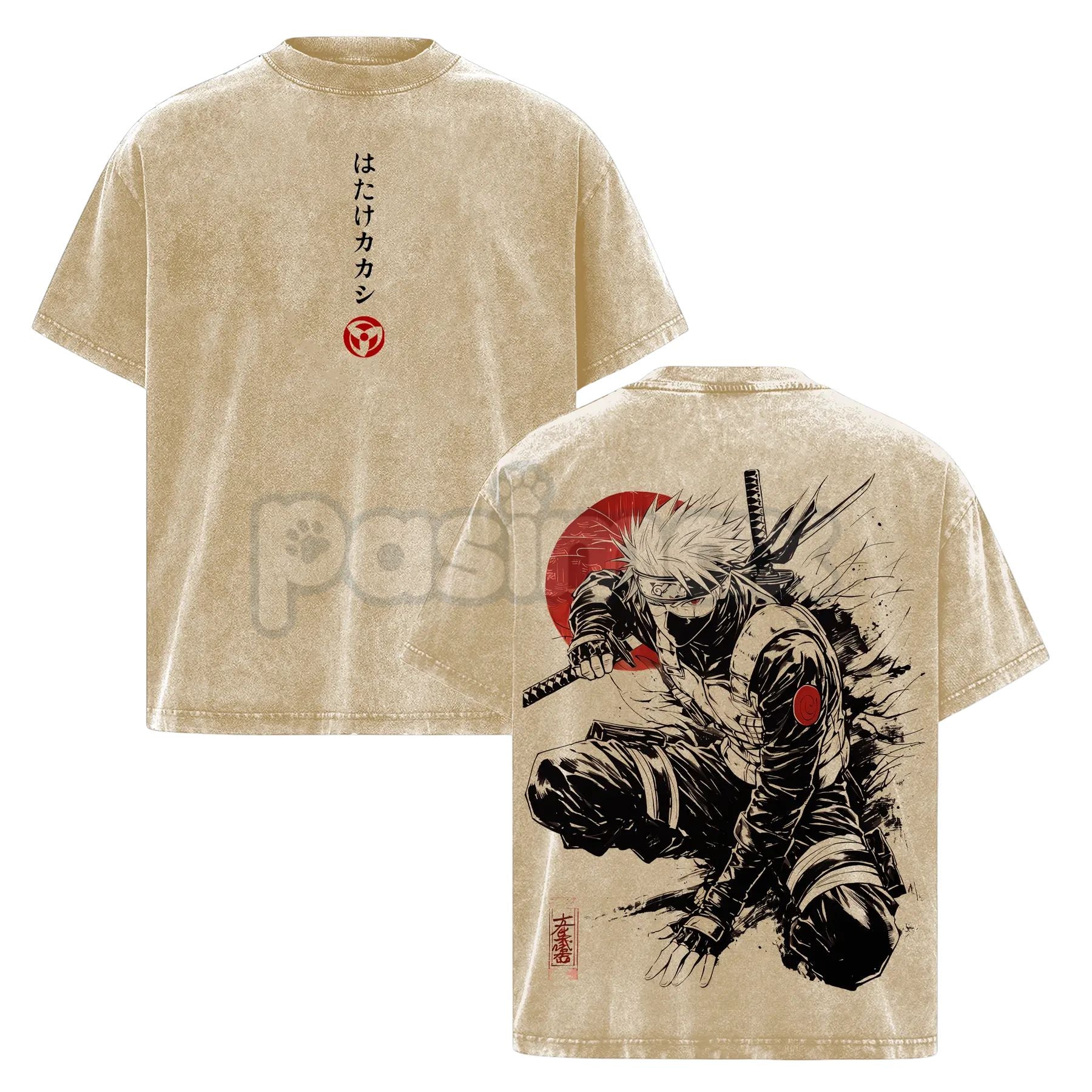 Kakashi Hatake T-Shirt – Washed Vintage Naruto Anime Oversize Streetwear Tee, Sharingan Ninja Graphic Shirt