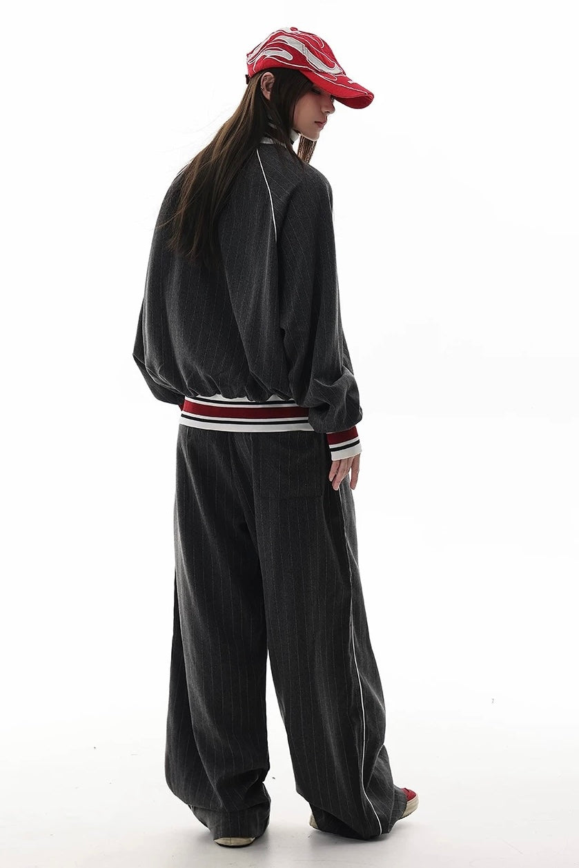 Striped trucker cap & wide-leg pants mry002245