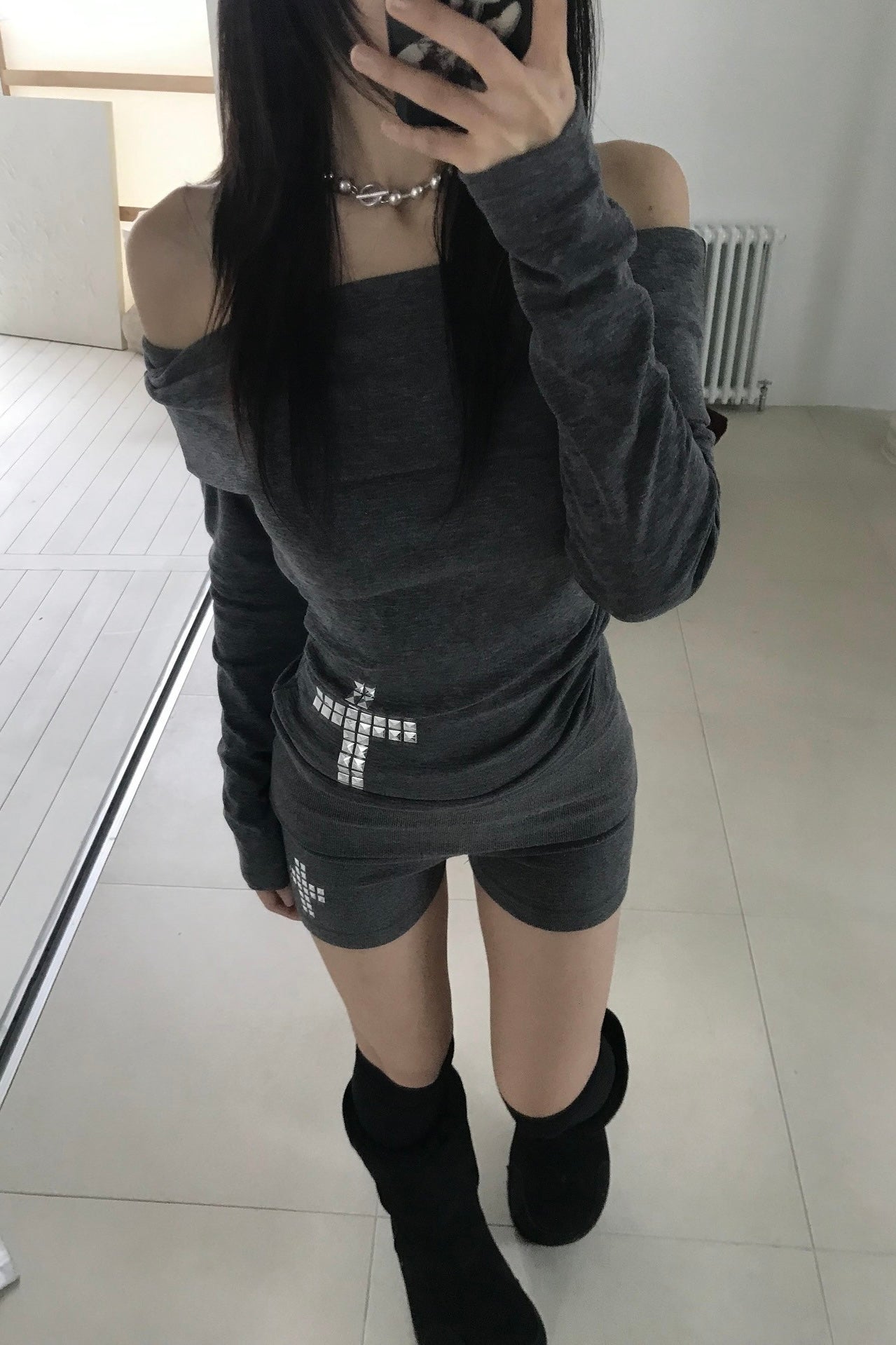 Cross rivet top & shorts mry002272