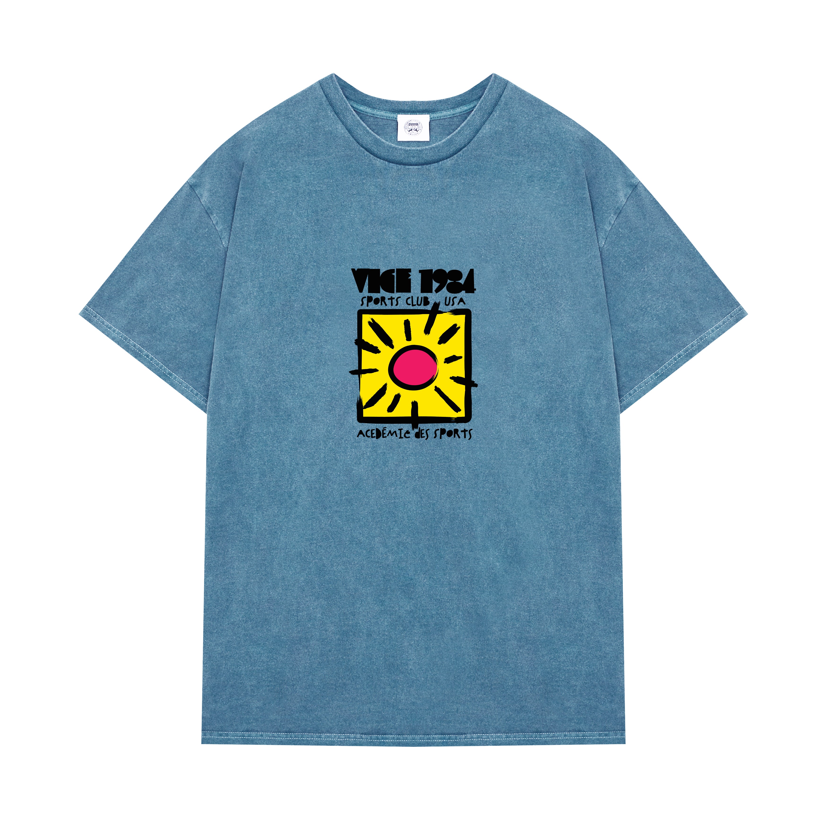 Vice 84 'Sun Sports Club' Vintage Washed Tee - Mid Blue