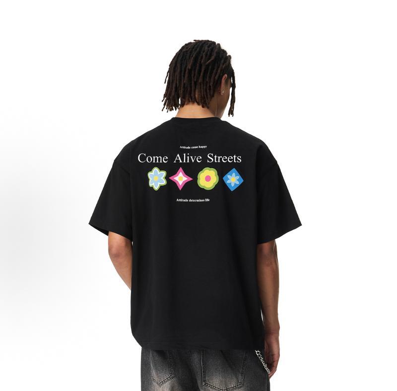 Retro printed short-sleeved shirt