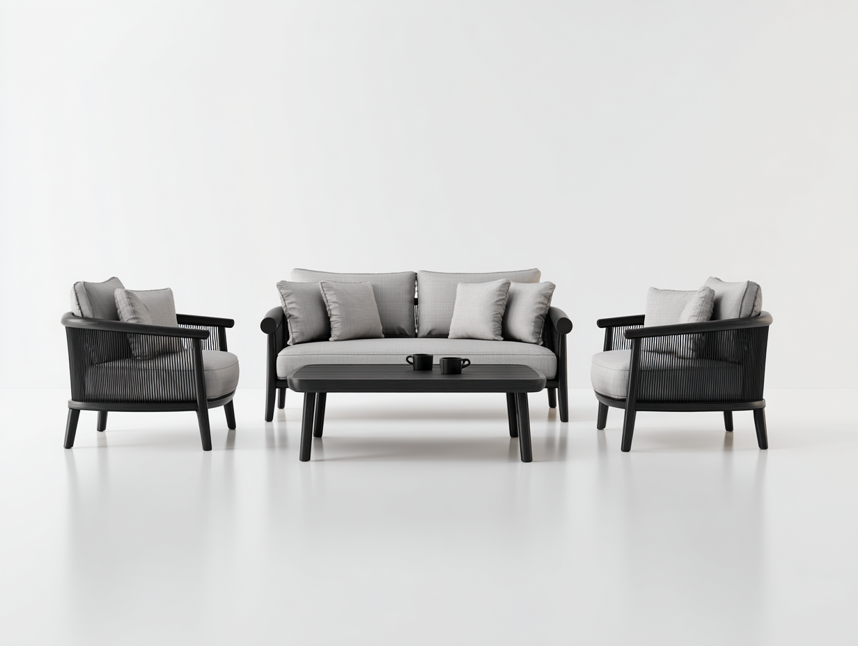 Conjuntos de sofás de jardín-aluminio y cuerda 176x82x76 cm-negro gris-para exterior diseño moderno-Casagoyard