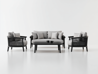 Conjuntos de sofás de jardín-aluminio y cuerda 176x82x76 cm-negro gris-para exterior diseño moderno-Casagoyard