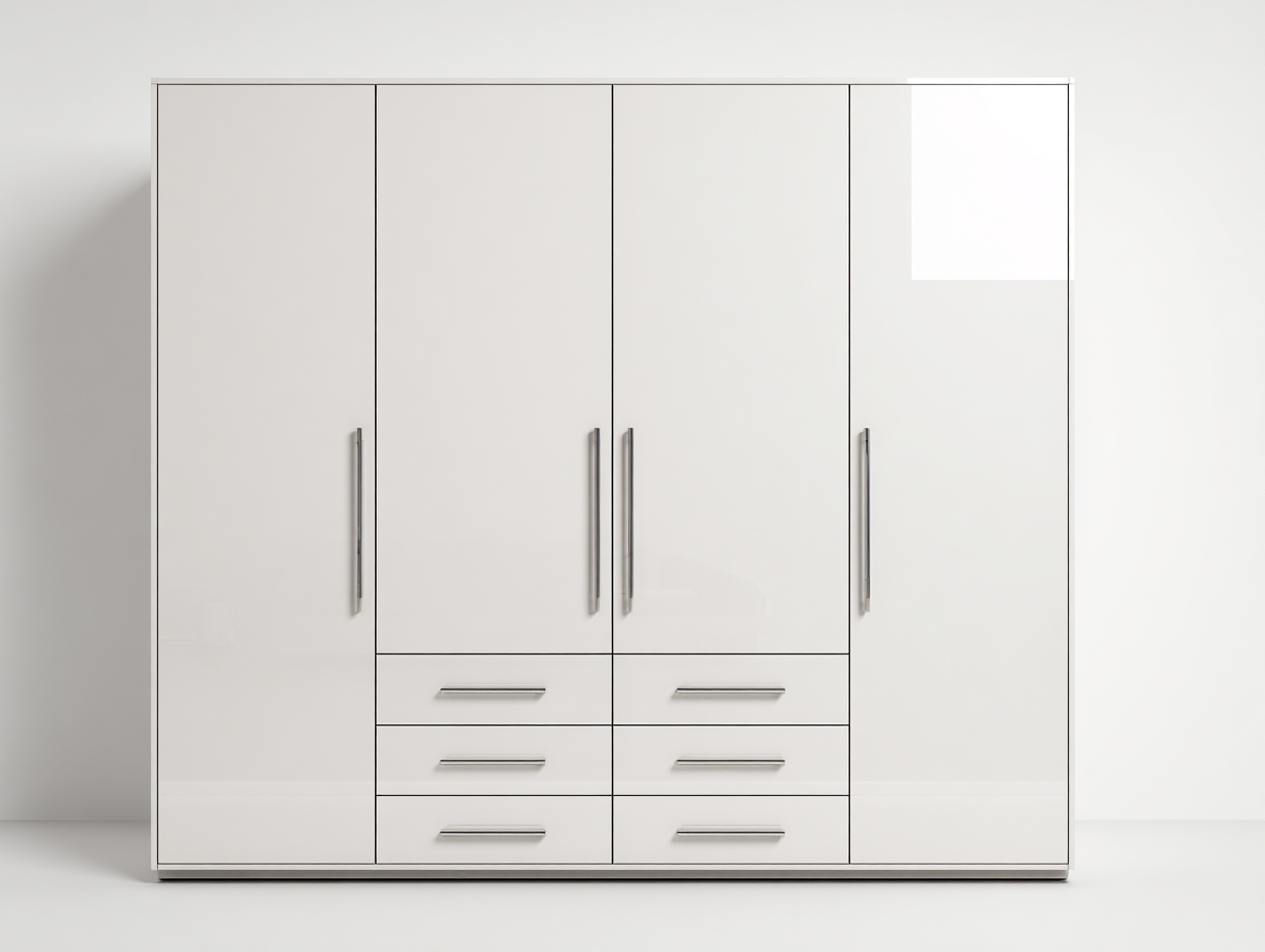 Armario 300x60x200 cm-madera-blanco brillante-para dormitorio-diseño moderno con cajones-Casagoyard