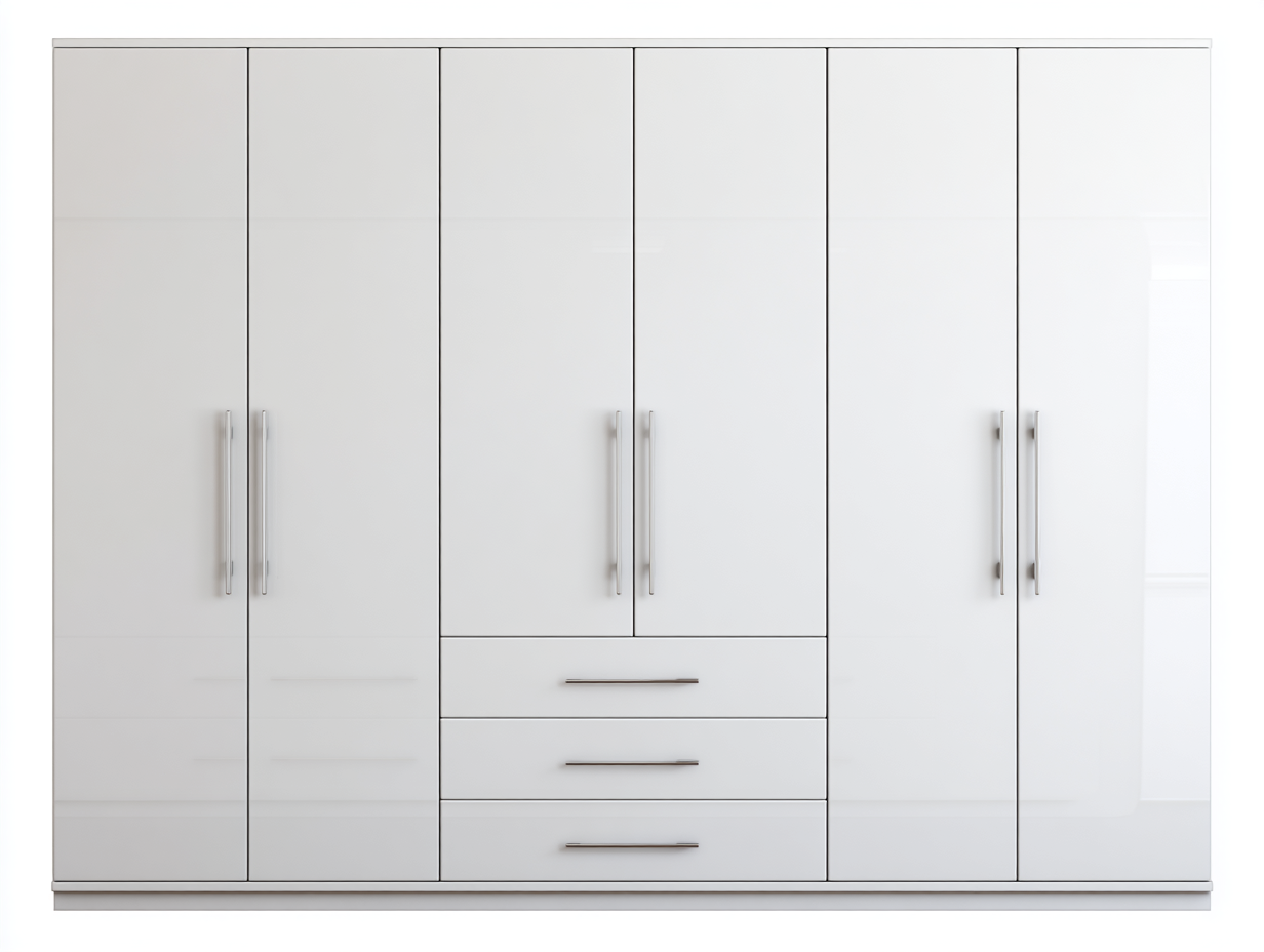 Armario 250x60x200 cm-madera-blanco brillante-para dormitorio-diseño moderno con cajones-Casagoyard