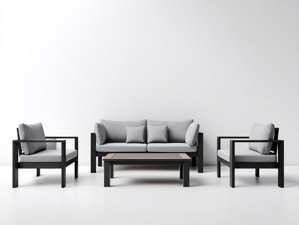 Conjuntos de sofás de jardín-aluminio y cojines 178x80x75 cm-negro gris-para exterior diseño moderno-Casagoyard