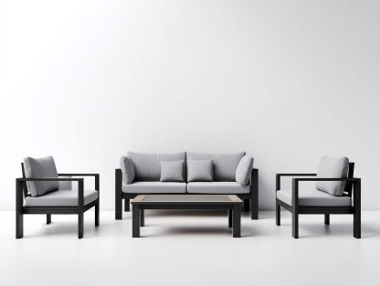 Conjuntos de sofás de jardín-aluminio y cojines 178x80x75 cm-negro gris-para exterior diseño moderno-Casagoyard