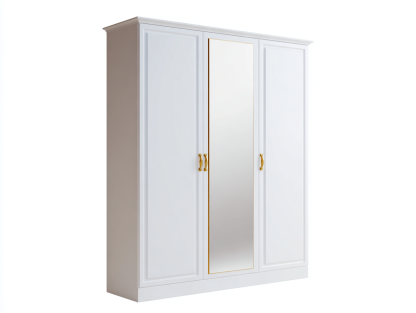 Armario 150x55x200 cm-madera-blanco-para dormitorio-diseño moderno con espejo central y puertas-Casagoyard