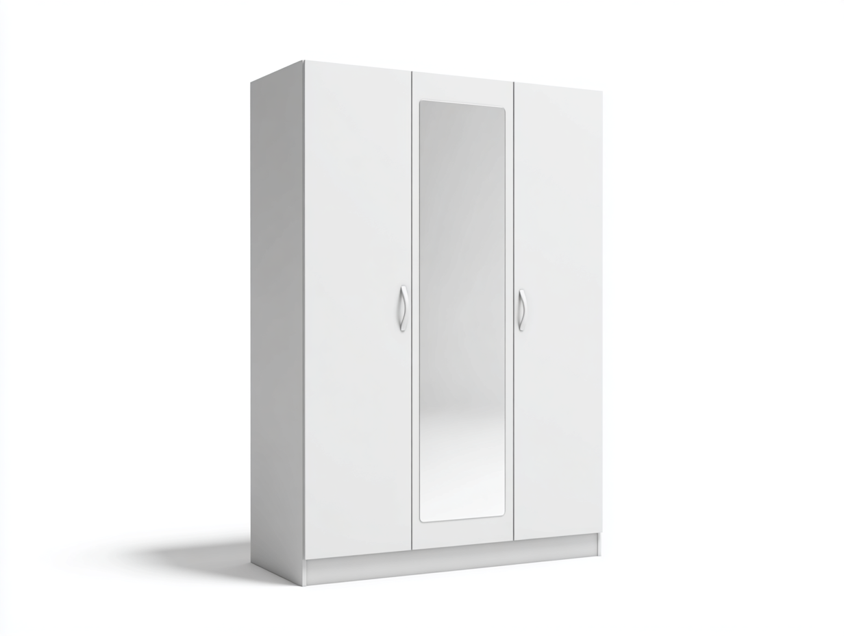 Armario 150x60x200 cm-madera-blanco-para dormitorio-diseño moderno con espejo central-Casagoyard