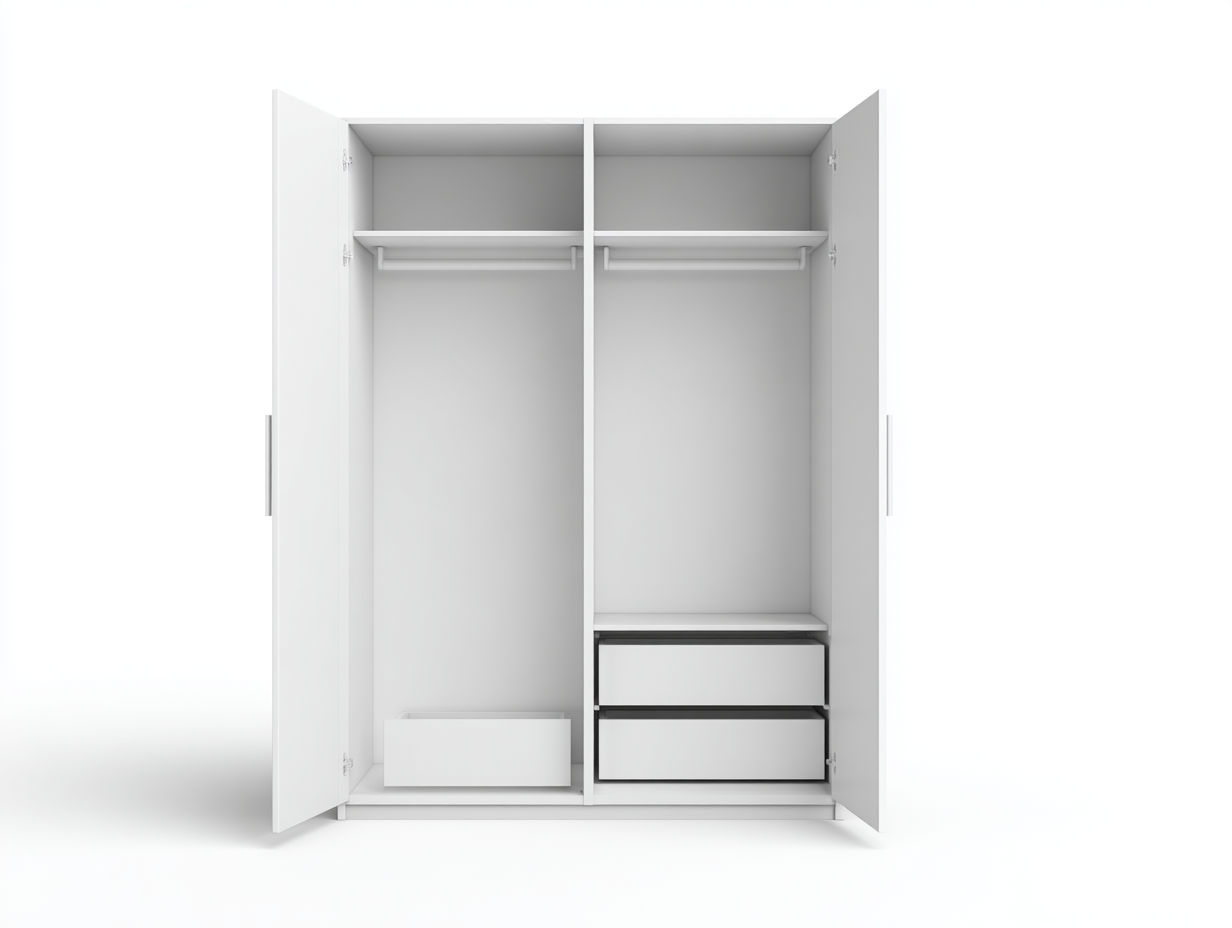 Armario 120x55x200 cm-madera-blanco-para dormitorio-diseño moderno con puertas y cajones-Casagoyard