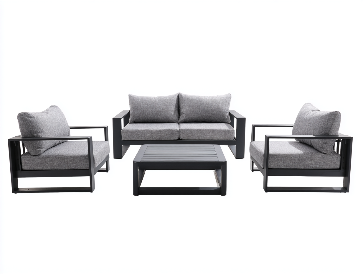 Conjuntos de sofás de jardín-aluminio y tela 168x82x76 cm-negro gris-para exterior diseño moderno-Casagoyard