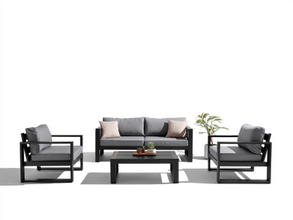 Conjuntos de sofás de jardín-aluminio y cojines 178x82x75 cm-negro gris-para exterior diseño moderno-Casagoyard
