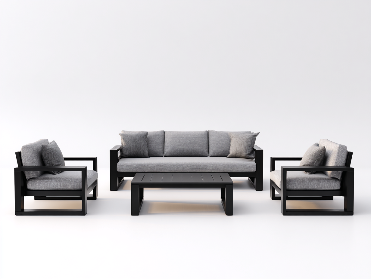 Conjuntos de sofás de jardín-aluminio y tela 198x82x76 cm-negro gris-para exterior diseño moderno-Casagoyard