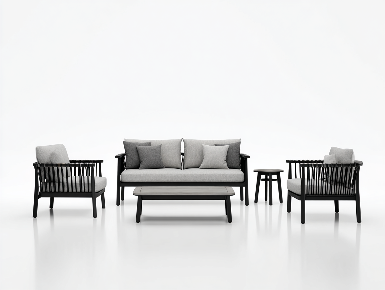 Conjuntos de sofás de jardín-aluminio y cuerda 175x80x75 cm-negro gris-para exterior diseño moderno-Casagoyard