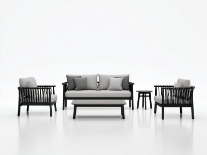 Conjuntos de sofás de jardín-aluminio y cuerda 175x80x75 cm-negro gris-para exterior diseño moderno-Casagoyard