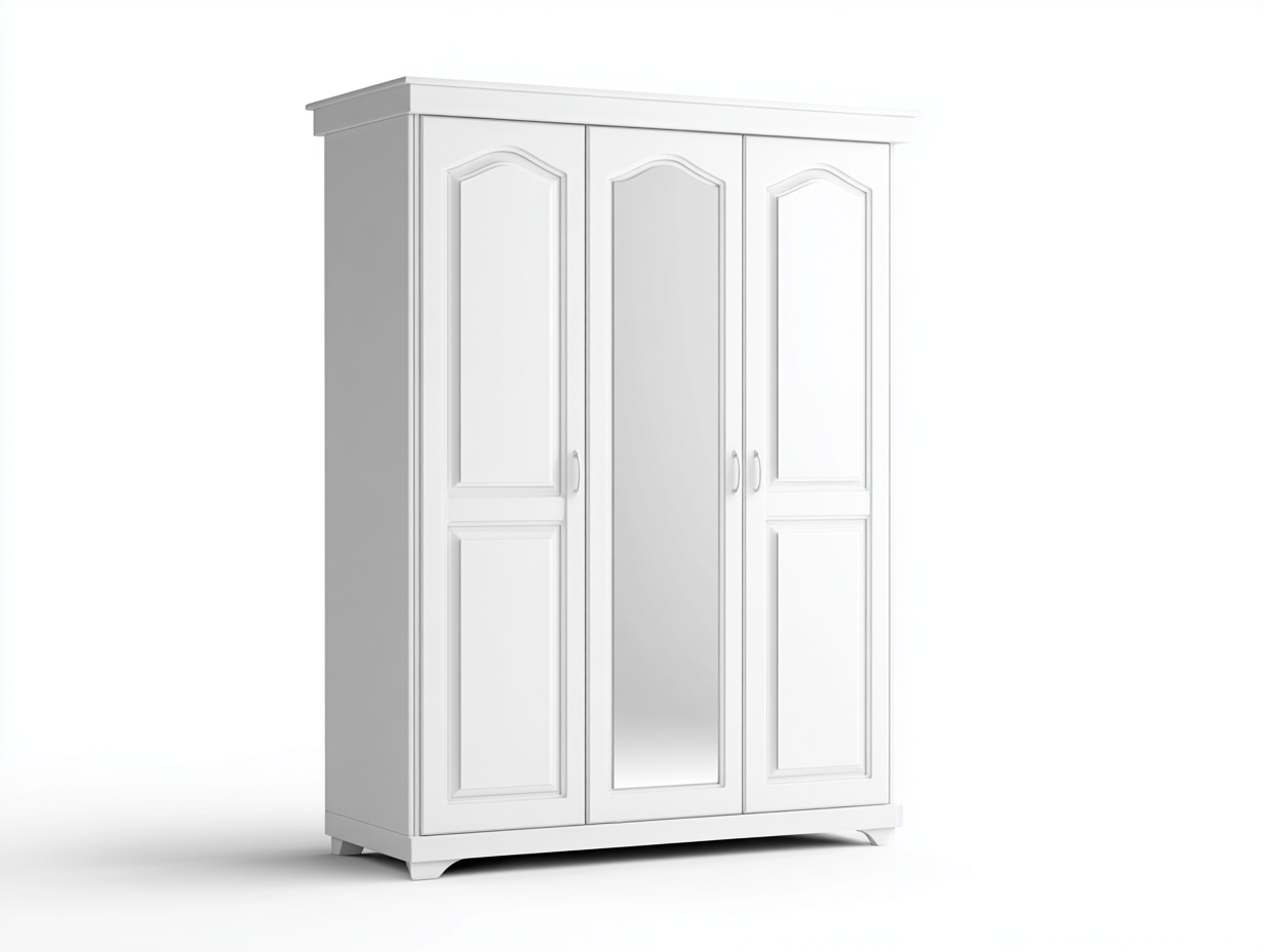 Armario 150x60x200 cm-madera-blanco-para dormitorio-estilo clásico con espejo central-Casagoyard