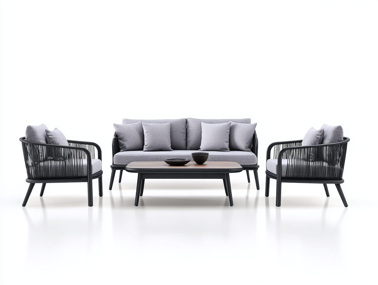 Conjuntos de sofás de jardín-aluminio y cuerda 175x80x75 cm-negro gris-para exterior diseño moderno-Casagoyard