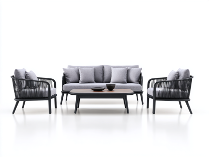 Conjuntos de sofás de jardín-aluminio y cuerda 175x80x75 cm-negro gris-para exterior diseño moderno-Casagoyard