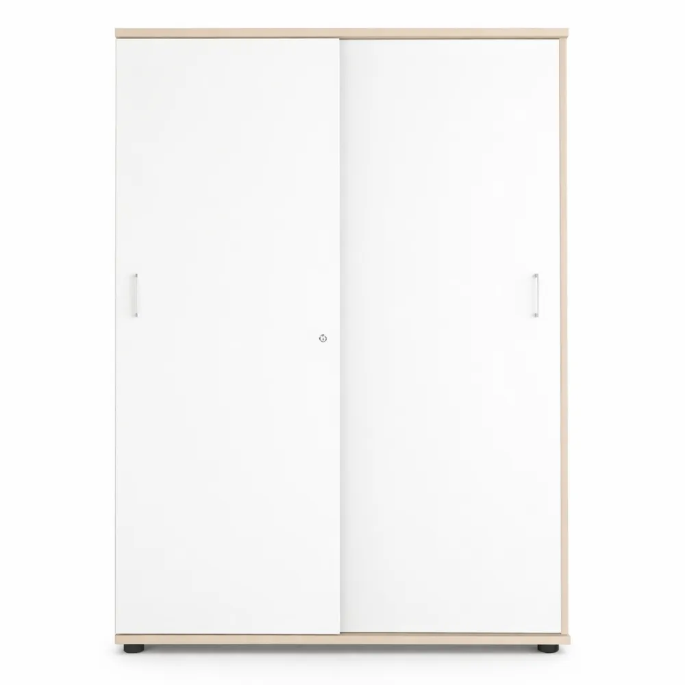 Armadio per Archiviazione con Serratura e Ante Scorrevoli in Acero Bianco