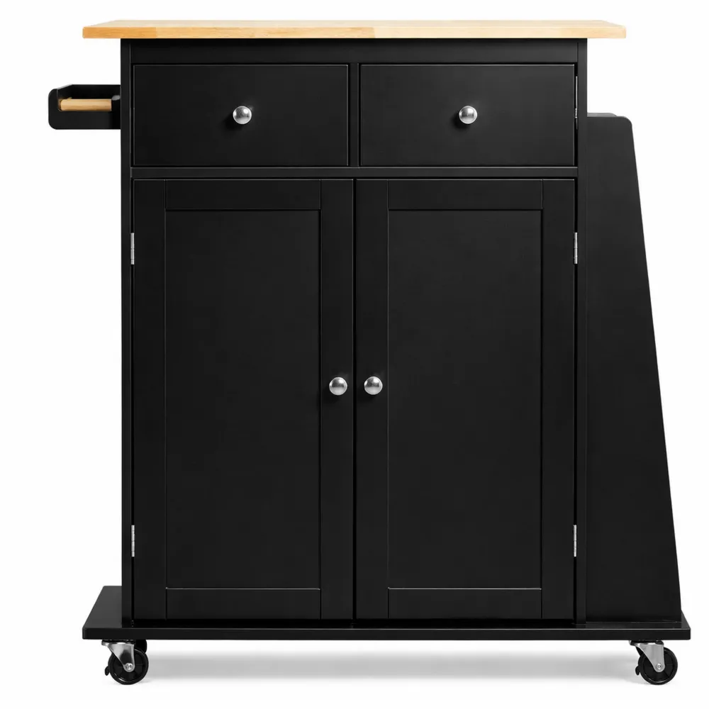 Carrello da Cucina con Armadietto e Ripiani Regolabili, Colore Nero