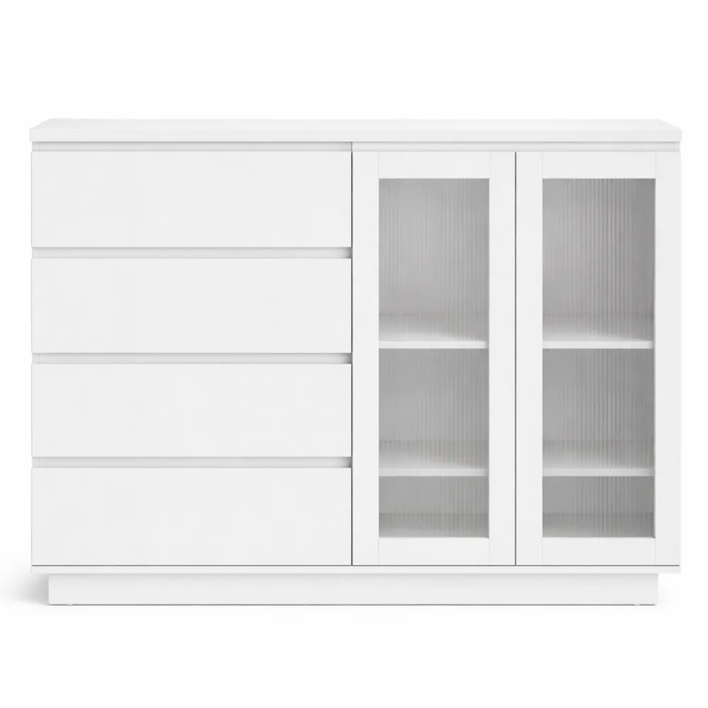 Credenza Cucina con Armadietti in Vetro e Cassetti, Ripiani Regolabili per Sala da Pranzo