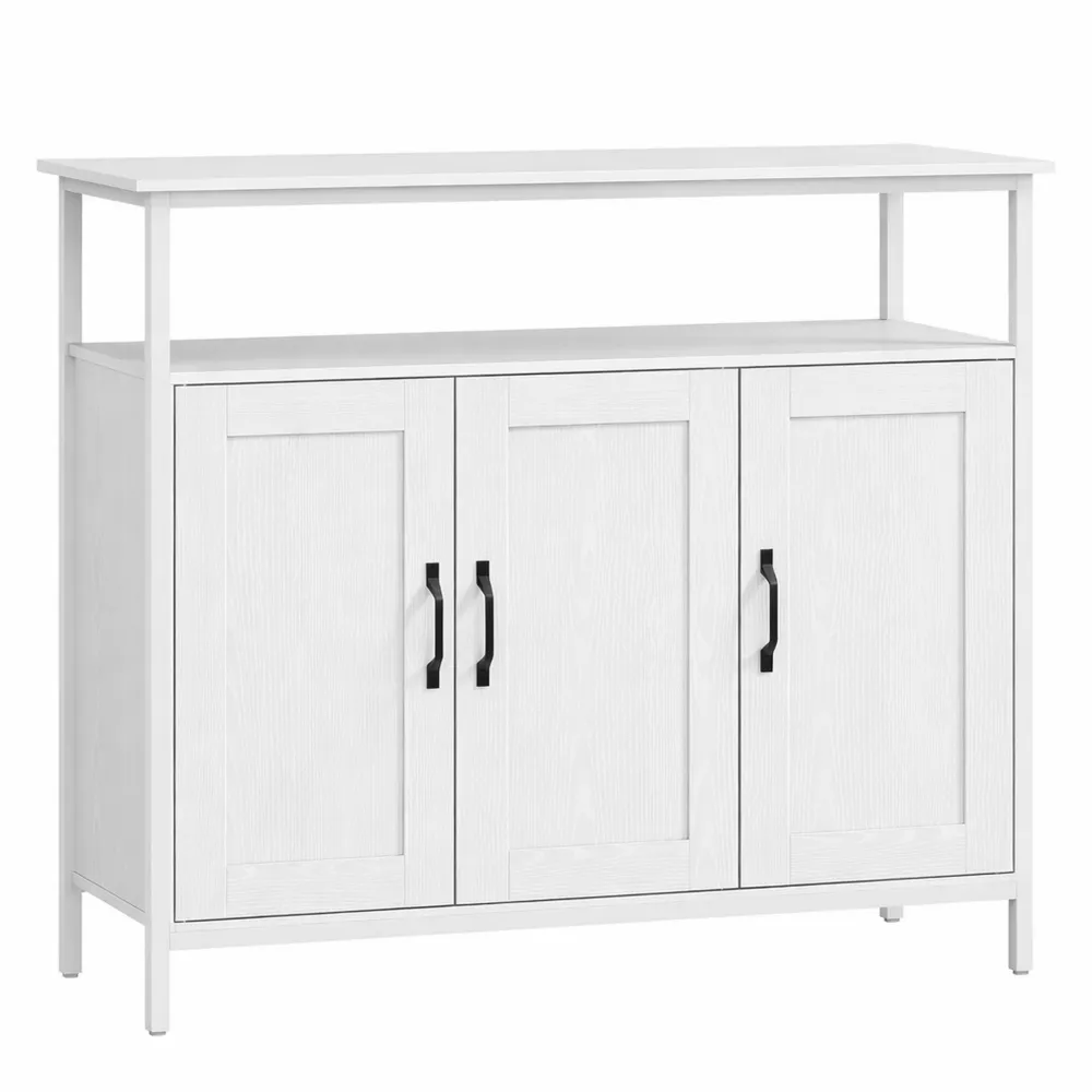 Credenza Cucina con Ripiani Regolabili e Armadietti, Mobile Buffet per Soggiorno e Sala da Pranzo, 100x35x88 cm, Bianco