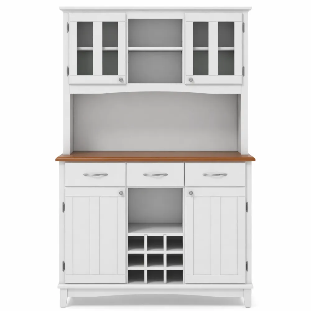 Credenza Alta da Cucina con Cassetti e Armadi, Portabottiglie per 9 Bottiglie, Mobile Buffet per Soggiorno